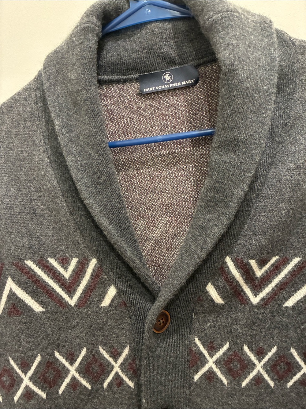 Shawl Collar Geometric Pattern Cardigan Sweater - Charcoal Gray - Picture 2 of 6